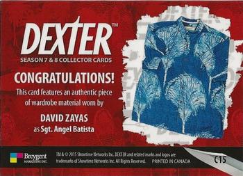 2016 Breygent Dexter Season 7 & 8 - Costume #C15 David Zayas as Sgt. Angel Batista Back