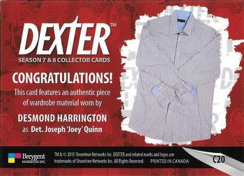 2016 Breygent Dexter Season 7 & 8 - Costume #C20 Desmond Harrington as Det. Joseph 'Joey' Quinn Back