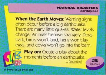1992 Club Pro Set Natural Disasters #3 Earthquake Back