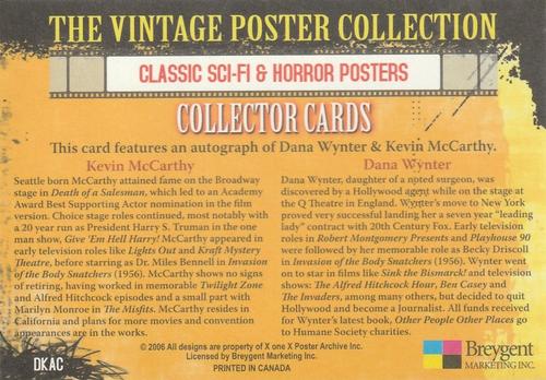 2007 Breygent Classic Sci-Fi & Horror Posters - Autographs #DKAC Kevin McCarthy / Dana Wynter Back