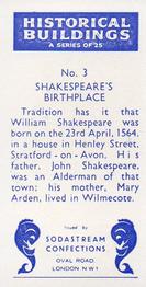 1957 Sodastream Confections Historical Buildings #3 Shakespeare's Birthplace Back
