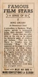 1939 Milky Way Famous Film Stars #2 Bing Crosby Back