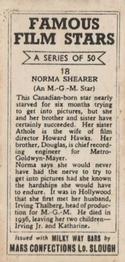 1939 Milky Way Famous Film Stars #18 Norma Shearer Back