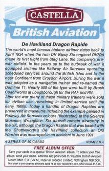 1994 Castella British Aviation #8 De Havilland Dragon Rapide Back