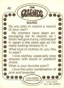 1973 Donruss The Osmonds #42 Marie Osmond Back