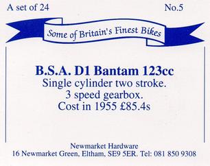 1993 Newmarket Hardware Some of Britain's Finest Bikes #5 B.S.A. D1 Bantam 123cc Back