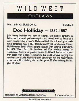 1992 Victoria Gallery Wild West Outlaws #12 Doc Holliday Back