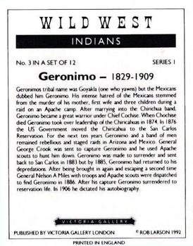 1992 Victoria Gallery Wild West Indians #3 Geronimo Back