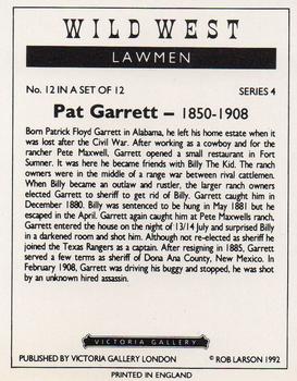 1992 Victoria Gallery Wild West Lawmen #12 Pat Garrett Back
