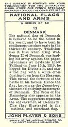 1936 Player's National Flags and Arms #13 Denmark Back