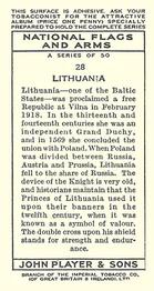 1936 Player's National Flags and Arms #28 Lithuania Back