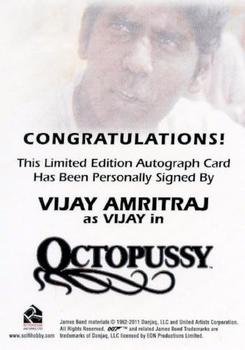 2012 Rittenhouse James Bond 50th Anniversary Series 1 - Full Bleed Autographs #NNO Vijay Amritraj Back