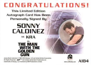 2012 Rittenhouse James Bond 50th Anniversary Series 1 - 40th Anniversary Design Autographs #A184 Sonny Caldinez Back