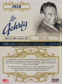2008 Donruss Americana Celebrity Cuts - Century Combo Materials Prime #53 Lou Gehrig Back
