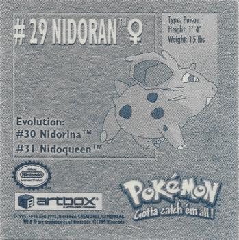 1999 Artbox Pokemon Stickers Series 1 #29 Nidoran♀ Back