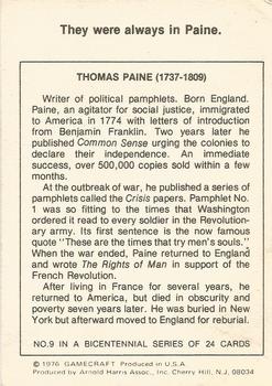 1976 Gamecraft Bicentennial Daze #9 Thomas Paine Back