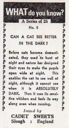 1965 Cadet Sweets What do you know? #5 Can a cat see better in the dark? Back