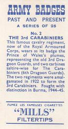 1964 Mills Army Badges Past and Present #2 3rd Carabiniers Back