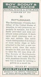 1933 Player's Boy Scout & Girl Guide Patrol Signs & Emblems #16 Rattlesnake Back