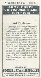 1924 Player's Army Corps & Divisional Signs 1914-1918 #37 3rd Division Back