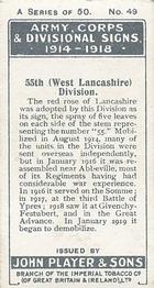 1924 Player's Army Corps & Divisional Signs 1914-1918 #49 55th (West Lancashire) Division Back