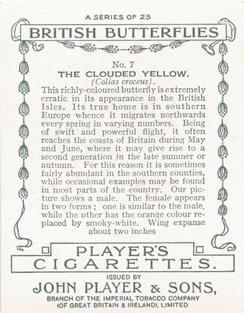 1934 Player's British Butterflies #7 Clouded Yellow Back