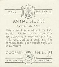 1936 Godfrey Phillips Animal Studies #22 Tasmanian Devil Back