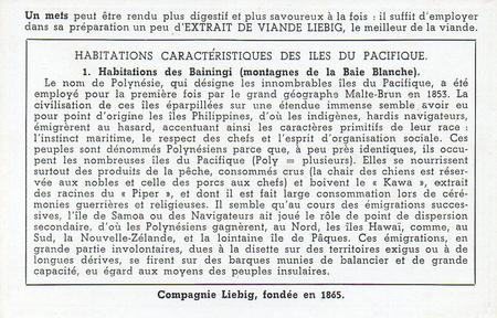 1939 Liebig Habitations Caracteristiques Des Iles Du Pacifique (Characteristic Houses of the Pacific Islands)(French Text)(F1384, S1390) #1 Habitations des Bainingi (montagnes de la Baie Blanche) Back
