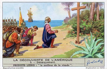 1942 Liebig Le decouverte de L'Amerique  (The Discovery of America) (French Text) (F1445, S1445) #5 Debarquement Front