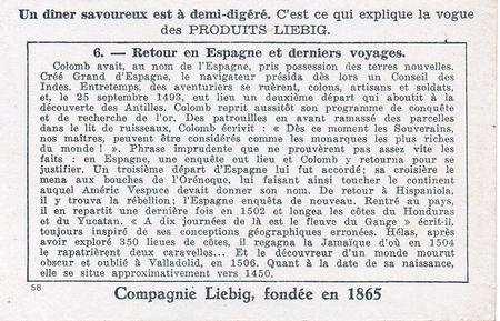 1942 Liebig Le decouverte de L'Amerique  (The Discovery of America) (French Text) (F1445, S1445) #6 Retour en Espagne Back