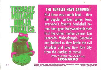 1990 Regina Teenage Mutant Ninja Turtles: The Movie #1 Title Card Back