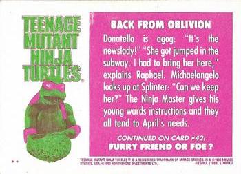 1990 Regina Teenage Mutant Ninja Turtles: The Movie #41 Back from Oblivion Back