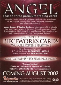 2002 Inkworks Angel Season 3 - Promos #A3-UK Angel Back