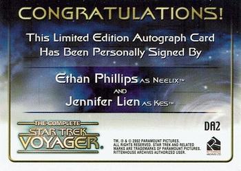 2002 Rittenhouse The Complete Star Trek: Voyager - Double Signature Series #DA2 Ethan Phillips / Jennifer Lien Back