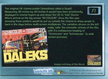 2003 Strictly Ink Doctor Who Big Screen - Super Movie Posters & Mysteries Gold Foil #F1 Original UK Cinema Poster Back