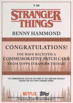 2018 Topps Stranger Things - Commemorative Patch #P-BN Benny Hammond Back