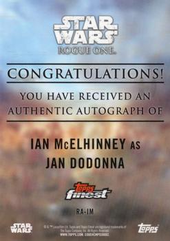 2018 Topps Finest Star Wars - Rogue One: A Star Wars Story Autographs Green #NNO Ian McElhinney Back