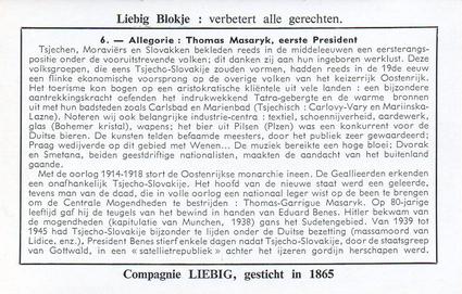 1961 Liebig Geschiedenis van Tsjecho-Slovakije (History of Czechoslovakia) (Dutch Text) (F1761, S1768) #6 Allegorie : Thomas Masaryk, eerste President Back