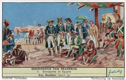 1955 Liebig Geschiedenis van Frankrijk (History of France) (Dutch Text) (F1615, S1629) #5 Bonaparte in Egypte Front