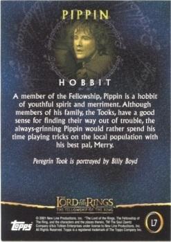 2001 Topps Lord of the Rings: The Fellowship of the Ring - Preview (UK exclusive) #L7 Pippin Back