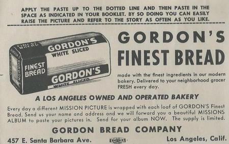 1948 Gordon's Bread California Missions - Bread Back (D39-6b) #NNO San Juan Capistrano Back
