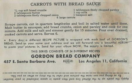 1948 Gordon's Bread California Missions - Recipe Back (D39-6a) #NNO San Buena Ventura Back