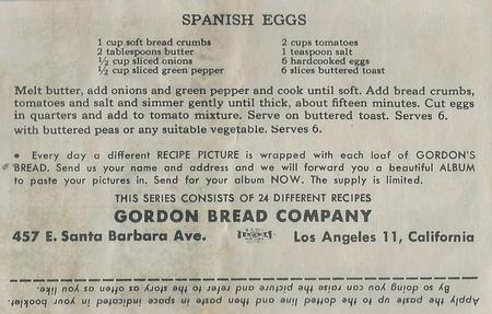 1948 Gordon's Bread California Missions - Recipe Back (D39-6a) #NNO San Juan Capistrano Back