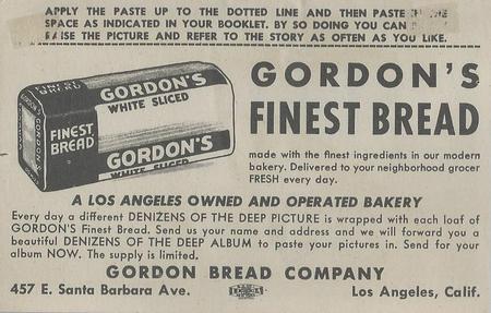 1949 Gordon's Bread Denizens of the Deep (D39-13) #NNO Archer Fish Back