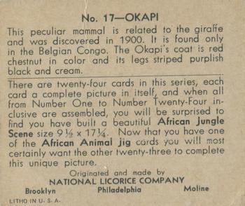 1935 National Licorice African Animal Jigs (R6) #17 Okapi Back