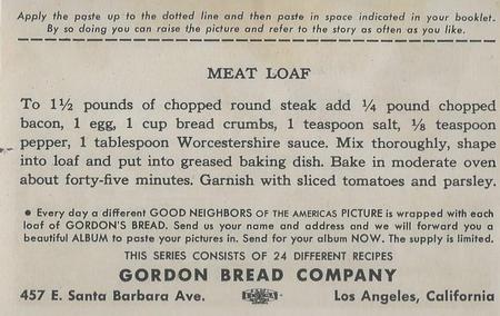 1941 Gordon's Bread Good Neighbors of the Americas (D39-9) #NNO Dominican Republic Back