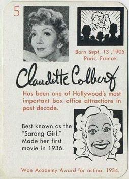 1945 Leister Autographs Card Game #5 Claudette Colbert Front