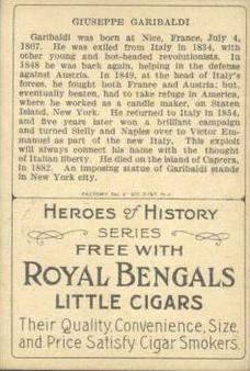 1911 American Tobacco Company Heroes of History / Men of History (T68) - Royal Bengals, Factory No. 17 #NNO Garibaldi Back