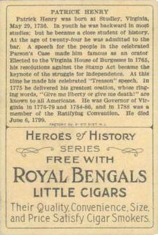 1911 American Tobacco Company Heroes of History / Men of History (T68) - Royal Bengals, Factory No. 17 #NNO Patrick Henry Back