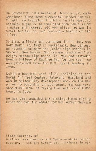 1963 Exhibits Astronauts: NASA (W454) #24 Walter M. Schirra, Jr. Back